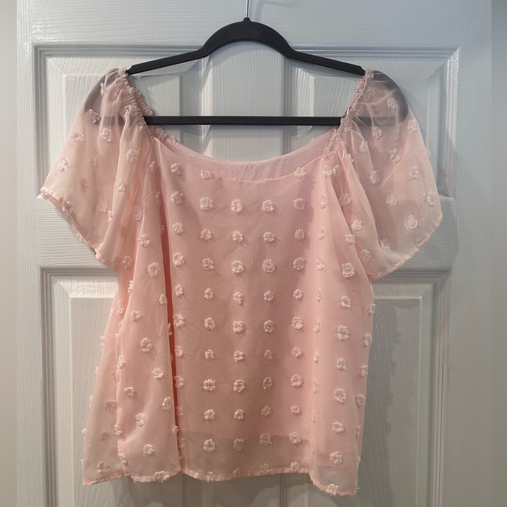 Mi Ami Short Sleeve Swiss Dot Pink Blouse